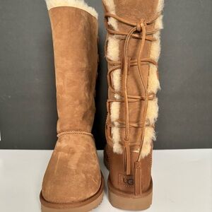 UGG Women’s Kristabelle Tall Lace-Up Boots Size 7 Chestnut Suede Leather & Fur